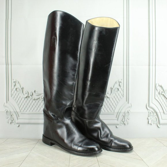 *Unbranded Black Leather Pull On Almond Toe Tall Boots Size 7 B - Picture 3 of 8